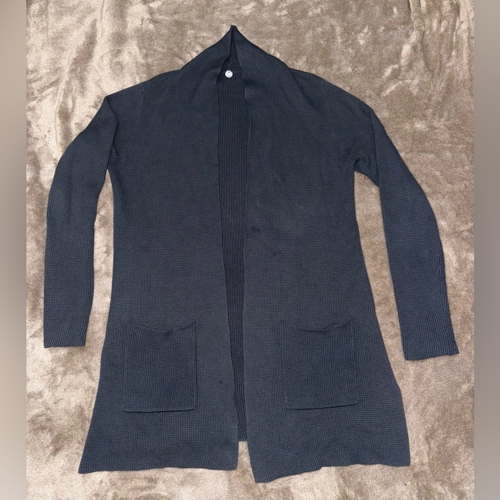 MARGARET O’LEARY Knit Open-Front Cardigan in Navy Blue Size Medium